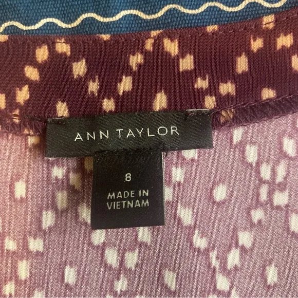 Ann Taylor Burgundy Geometric Long Sleeve Wrap Dress - Picture 2 of 4